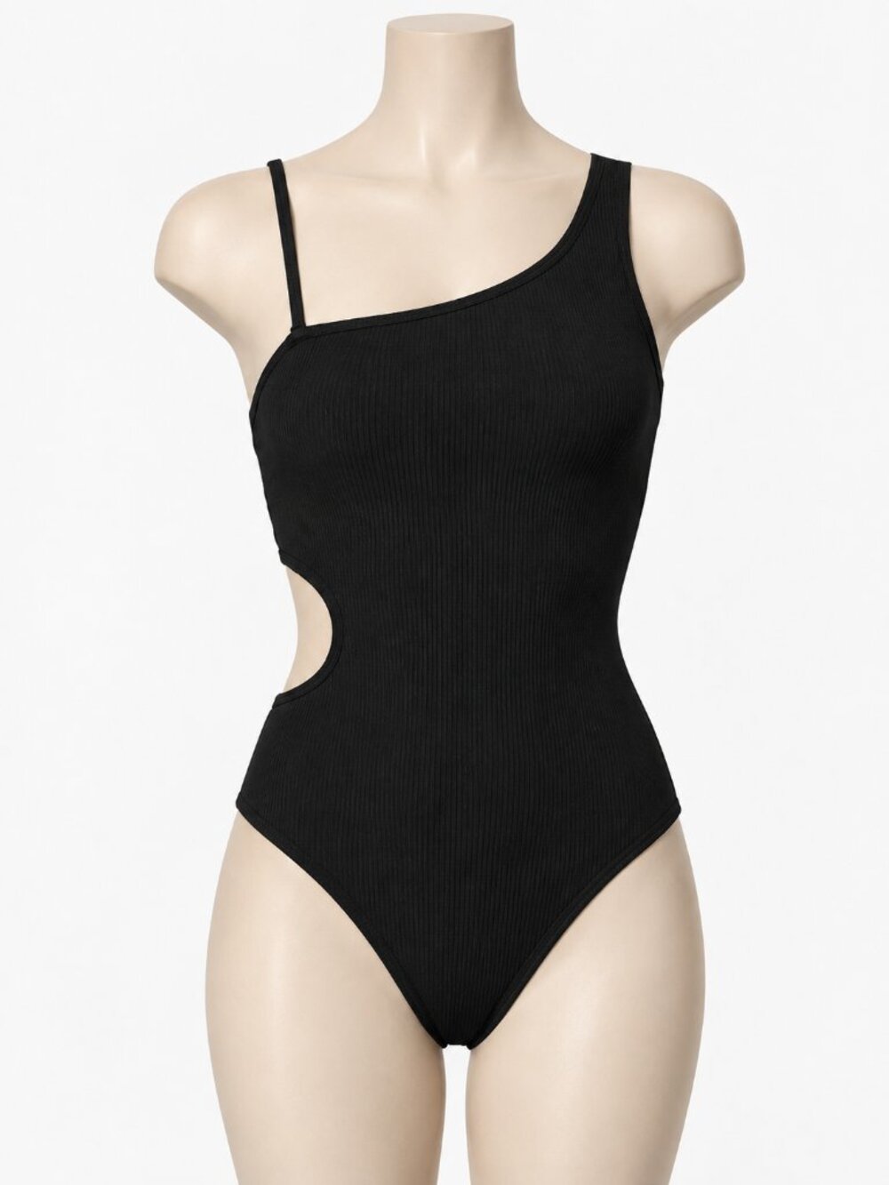 Abercrombie Kids Asymmetrical Cutout One Piece Swimsuit Black Ribbed Womens XS